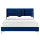 Modway Sofia Channel Tufted Performance Velvet Queen Platform Bed with Gold Metal Legs - Navy-Wood Legs With Gold Metal Sleeves