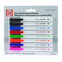TRU RED Dry Erase Markers - Fine Tip - Assorted - 8 Pack-Write and erase on whiteboards, glass, and other dry erase surfaces