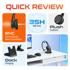 Delton 50X Pro Wireless Noise Canceling Bluetooth Mono Computer On-Ear Headset - Black-Incorporates ENC (Environmental Noise Cancellation) enhances listening by filtering out external disturbances, ensuring an immersive audio experience.