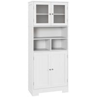HOMCOM 57" H Modern Kitchen Pantry Cabinet with Glass Doors - White-Two closed cabinets and three open compartments maximize storage space 