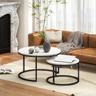 HOMCOM 31" Round Nesting Tables with Faux Marbled Top - White - 2 Pack-They can be used separately or together or nested to save space when not in use