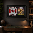 Frameworth Official FIFA World Cup 2026 Canada Flag & Trophy Framed Print - 15" x 24"-Handcrafted in Canada by Frameworth Sports Marketing, established 1992, producing officially licensed sports memorabilia.