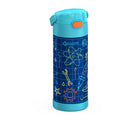 Thermos FUNtainer Vacuum Insulated Stainless Steel Water Bottle - 410mL - Robot Doodles-Push button lid with pop-up straw