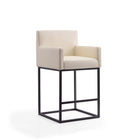 Manhattan Comfort Ambassador 21" Mid-Century Modern Faux Leather Upholstered Bar Stool - Cream and Black - 3 Pack-20.5" L x 19" W x 42" H