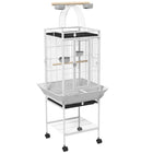PawHut 61.5" H Bird Cage with Stand, Pull Out Tray, Play Top, Storage Shelf and Wood Perch - White-Two wooden perches and an arched bridge, make birds feel like in the branch 