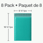 Quality Park Poly Bubble Mailers With Redi-Strip Peel Off Closure - 9" L x 6" W - Teal - 8 Pack-The useable size of the bubble mailer is 9" L x 6" W and the overall dimensions are 10.75" L x 6.45" W