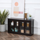 HOMCOM 42" L Modern Kitchen Storage Cabinet with 2 Sliding Glass Doors - Coffee-Sliding doors provide access to both sides of the cabinet without taking any space to open