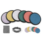 Kore Design Sensory Game Tiles - Assorted Colors - Two Sizes 10.23" & 4" - Pastel Colors - Set of 14-Sensory game tiles set: Comes with 6 large discs, 6 small discs, blindfold and small bag for the small discs. The vibrant colors raised designs make them well-suited for children to engage in exploration and embrace external stimuli