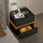 HOMCOM Nightstand with Charging Station and LED Light - Black-Melamine coated surface is smooth and easy to clean