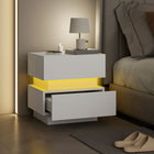 HOMCOM Nightstand with Charging Station and LED Light - White-Two drawers offer storage space for bedtime essentials