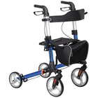 HOMCOM 9" Wheels Folding Rollator Walker with Large Seat - Blue-Suitable for individuals up to 6'9" tall 