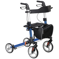 HOMCOM 9" Wheels Folding Rollator Walker with Large Seat - Blue-Suitable for individuals up to 6'9" tall 