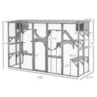 PawHut 74" H Large Outdoor Catio with Cat Condos, Platforms and Ladders - Grey-Spacious bottom area for roaming 