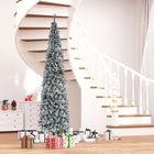 HOMCOM 9' Snow-Flocked Pencil Artifical Christmas Tree - Green-Artificial Christmas tree designed to resemble a realistic tree 