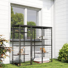 PawHut 62"H Outdoor Welded Wire Catio with Waterproof Cover - Black-Includes four casual installation perches and a hammock 