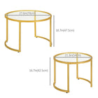 HOMCOM Modern Nesting Tables with Glass Top - Gold Tone - 2 Pack-Steel frame for a steady and supportive base