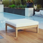 Modway Bayport Outdoor Patio Teak Ottoman - Natural/White-Solid teak wood construction