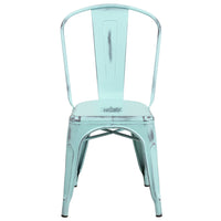 Flash Furniture Distressed Green-Blue Metal Indoor-Outdoor Stackable Chair-Stackable Bistro Style Chair