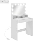HOMCOM Makeup Vanity Desk with Lighted Mirror and Charging Station - 31.5" L x 15.7" W x 53.1" H - White-Large mirror and removable bright bulbs ensure optimal lighting for makeup 