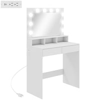 HOMCOM Makeup Vanity Desk with Lighted Mirror and Charging Station - 31.5" L x 15.7" W x 53.1" H - White-Large mirror and removable bright bulbs ensure optimal lighting for makeup 