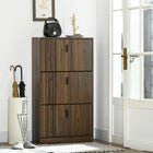 HOMCOM Shoe Storage Cabinet with 3 Flip Drawers for 18 Pairs - Dark Walnut-Can store up to 18 pairs of shoes