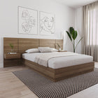 Nexera Milano Floating Nightstand Extension Panel - Brown Oak-Statement Piece: Combining headboard panel extensions with floating drawers creates a multifunctional and stylish centerpiece for your bedroom