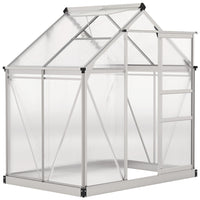 Outsunny Polycarbonate Greenhouse - 6' x 4' x 6.6' - Silver- High-quality aluminium alloy and PC board in a solid construction
 