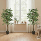 Outsunny 5.3 ' Potted Artificial Ficus Tree - Green - 2 Pack-The plant includes 1008 leaves that bring a natural feeling to your room 