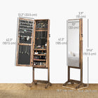 HOMCOM Mirror Jewelry Cabinet - 18.4" L x 14.4" W x 59.6" H - Rustic Brown-Can be locked for security when you're not around, comes with two keys 