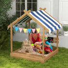 Outsunny Outdoor Sandbox with Cover for Backyard - Brown-Little house design and playset encourages imaginative play 