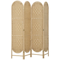 HOMCOM 4 Panel Arched Top Woven Freestanding Room Divider for Bedroom - Natural Wood-Hand-woven design creates beautiful light patterns and offers gentle semi-privacy 
