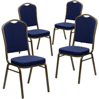 Flash Furniture HERCULES Series Crown Back Stacking Banquet Chair with Gold Vein Frame - Navy Blue Dot Patterned Fabric-Set of 4 Multipurpose Banquet Chairs