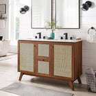 Modway Soma 48" Double Sink Bathroom Vanity - Walnut/White-Metal Doorknobs