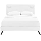Modway Josie Vinyl Queen Platform Bed with Round Splayed Legs - White-Center Rail with Support Two Legs