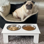PawHut Deluxe Double Pet Dog Bowl Feeding and Watering Station - White-Assembly Required