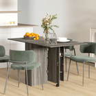 HOMCOM Drop Leaf Folding Dining Table with 2-Tier Shelves & Rolling Casters for 2-4 - Grey Wood Grain-Seats up to six people
