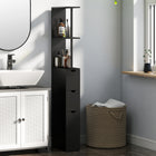 HOMCOM Narrow Bathroom Floor Cabinet with Drawer and Open Shelves - Black-Features 2 open shelves, 2 bottom drawers and a cabinet  