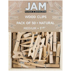 JAM Paper Wood Clip Clothes Pins - Medium - 1 1/8" - Natural Brown - 50 Pack-Colour: Natural Brown