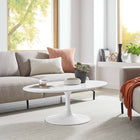 Modway Lippa 42" Oval Wood Coffee Table - White-Chip-Resistant Metal Pedestal Base