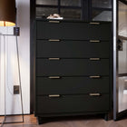 Manhattan Comfort Granville 37.8" Modern Tall Dresser - Black-Includes 5 Full Extension Drawers with Top Drawer Designed in Vertical Textured Ribbed Lines Made from Solid Wood.