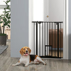 PawHut 36" Pet Gate with Walk Through Door - Black-This safety gate for stairs allows the door can swing in both directions