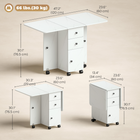 HOMCOM Rolling Drop Leaf Folding Dining Table with Drawers & Storage Cabinet for 4-6 - Marble White-Two drawers and a piece of furniture offer a discreet storage room