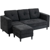 HOMCOM 76" L-Shaped Sectional Sofa with Changeable Chaise - Black-Used as Left L shape sofa or right L shape sofa through changeable chaise