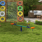 Outsunny Metal Kids 2-Seat Seesaw with 360 Degree Rotation - Multicoloured-The solid base provides a secure playing surrounding for children 