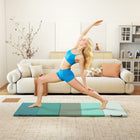 Soozier 6 ft Folding Gymnastics Mat with Carry Handles - Mixed Green-Foldable design with handle ensures easy storage and portability 