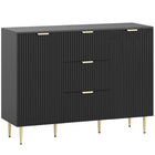 HOMCOM 47.2" L Sideboard Buffet Cabinet - Black-Metal legs, gold handles and fluted panel design give it a modern look