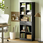 HOMCOM Tall Bookshelf with Drawer - Black-Anti-toppling design prevents the bookcase from falling forwards 