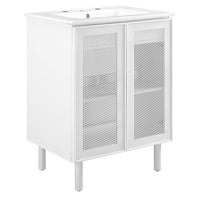 Modway Calla 24" Perforated Metal Bathroom Vanity - White-Perforated Metal Doors
