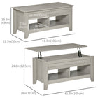 HOMCOM Lift Top Coffee Table with Hidden Storage and Open Shelves - Light Grey-Adjustable desk platform to meet your different needs