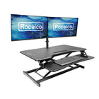 Rocelco 37.4" EDR Electric Desk Riser with Enhanced Vertical Range, AC-USB and Dual Monitor Mount - Black-Full size 31.8" x 11.8" fixed keyboard tray holds keyboard or laptop